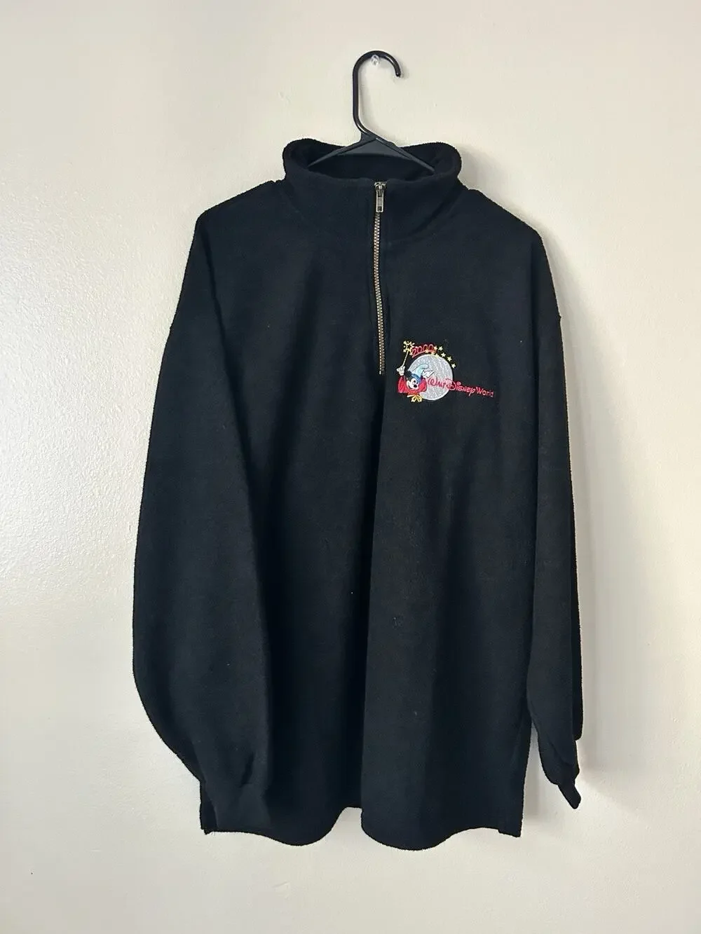 Vintage 2000s Walt Disney World Sorcerer Mickey Fleece Quarter Zip L + WDCC Pin